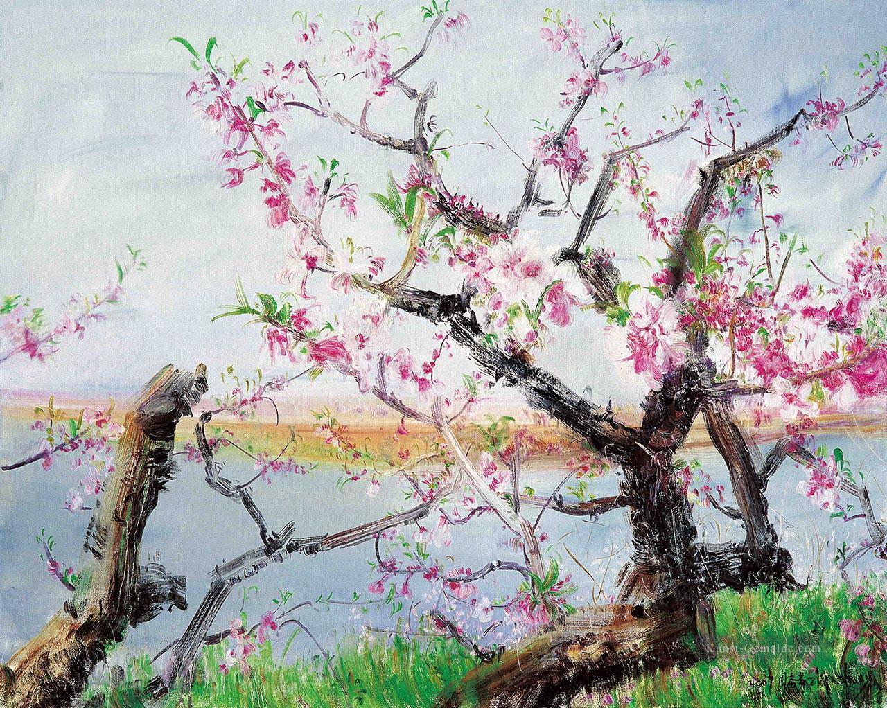 Pfirsichblüte Tanzen im Frühjahr Wind Modernen Ölgemälde